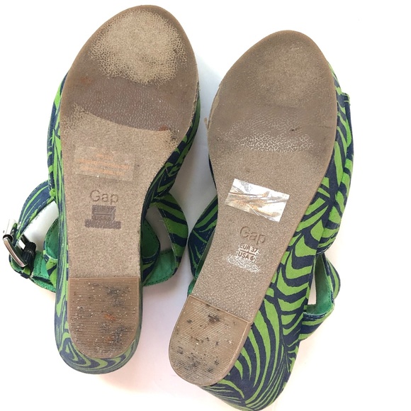 Gap Green Blue  Floral Wedge Sandal Heels - Picture 9 of 12